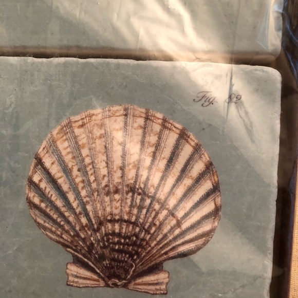 New NIB four marble coasters blue with shells with cork backing Screencraft - Picture 2 of 7